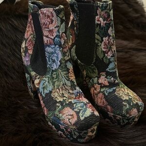 Floral Platform Ankle Boots